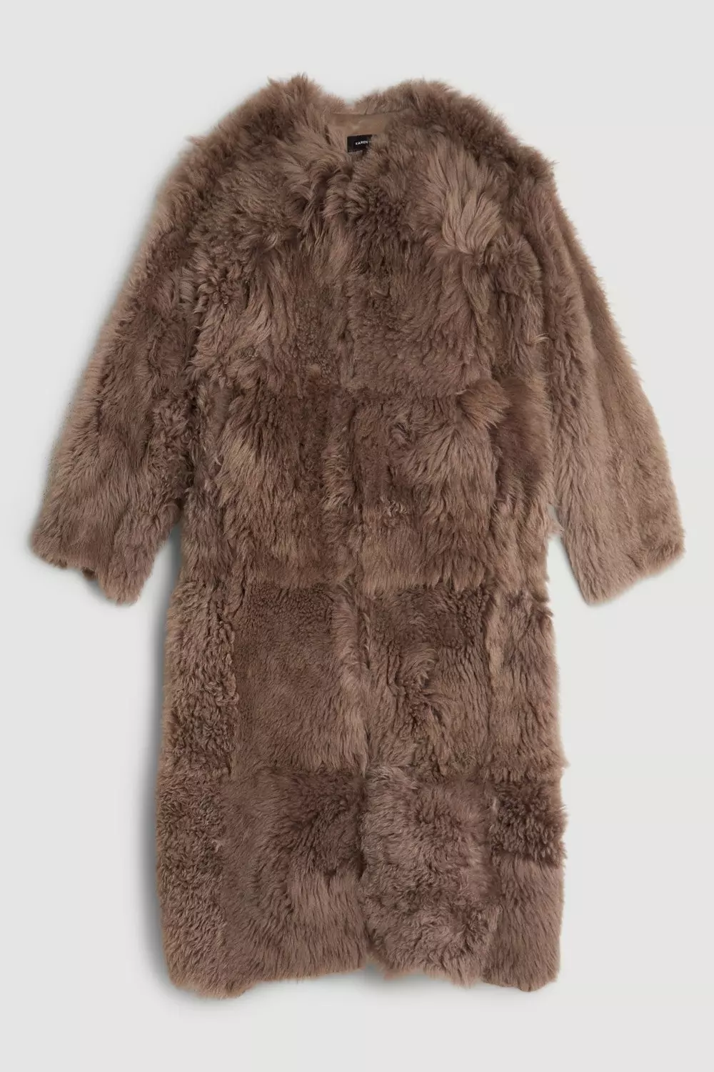 Shearling Collarless Maxi Coat | Karen Millen